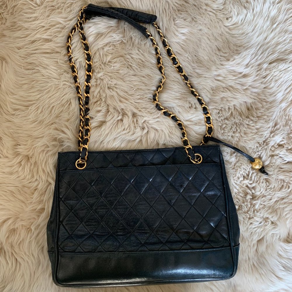 Chanel Vintage Black Lambskin Shopper Tote